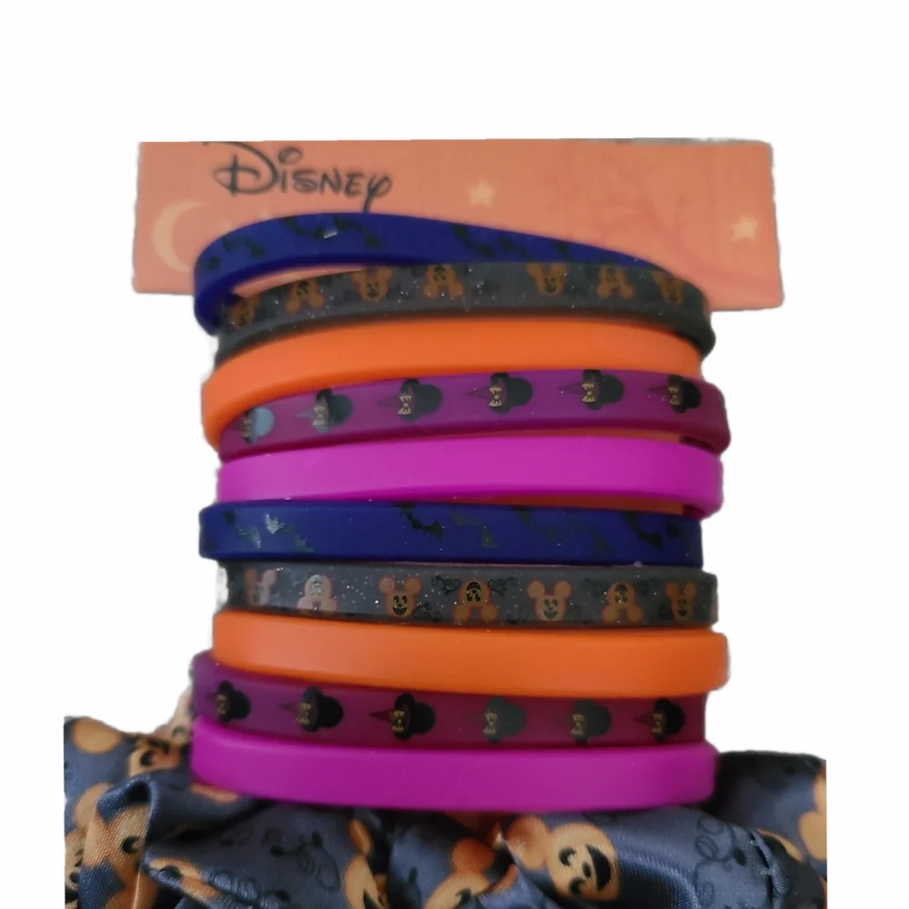 🐭 NEW Disney Halloween Mickey & Minnie Rubber Bracelet & Scrunchie Set NIP